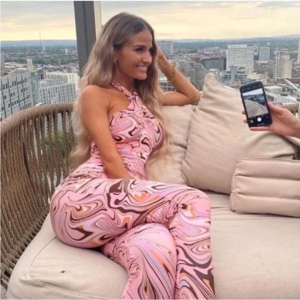 Zara Pink Swirl Halter Jumpsuit